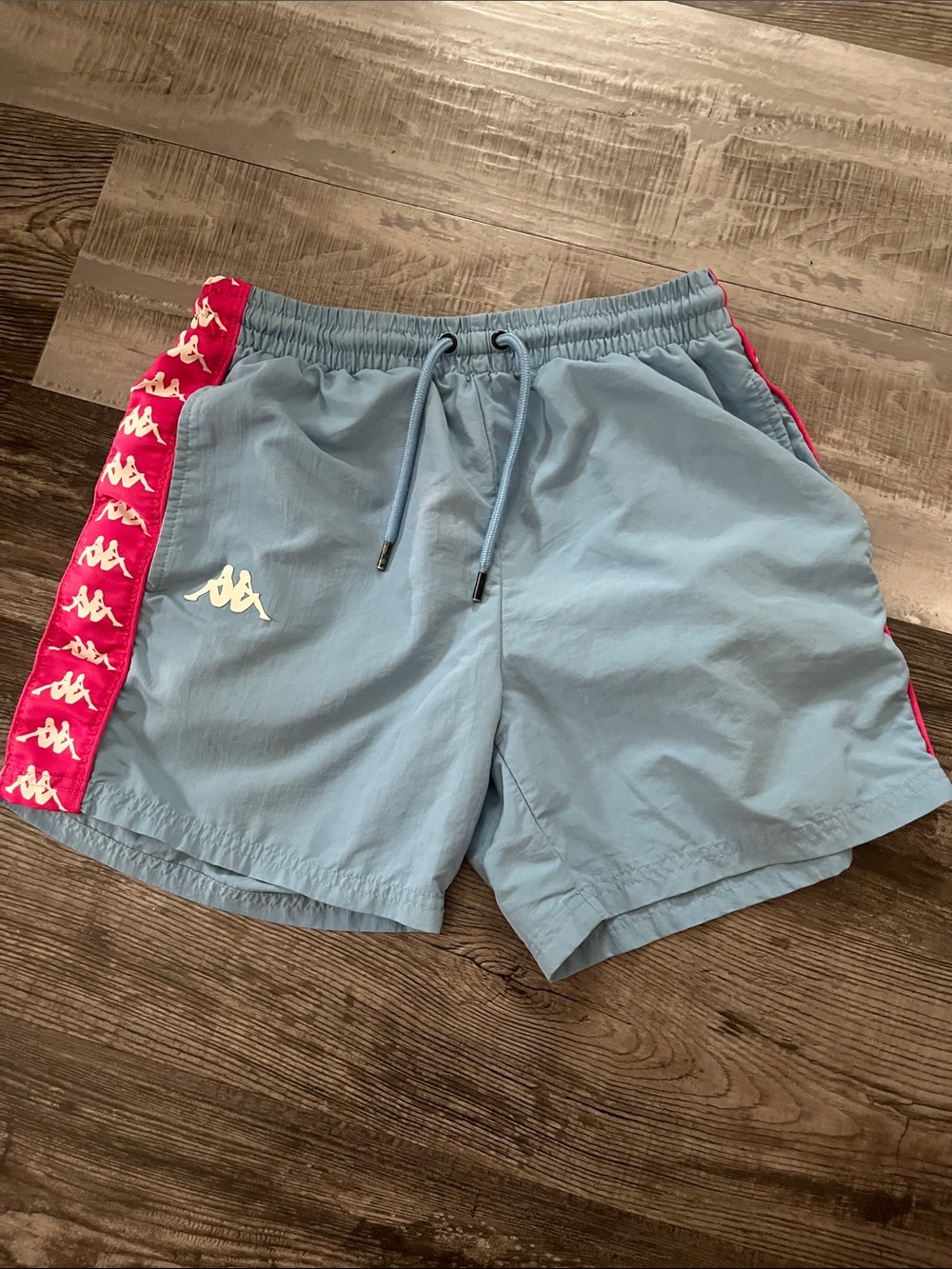 Kappa Light Blue Shorts with Pink Side Tape